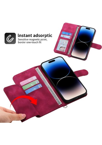 Iphone 14 Için Flip Case Pro Çoklu Kredi Kartı Yuvaları Bileklik Kabartmalı (Yurt Dışından)