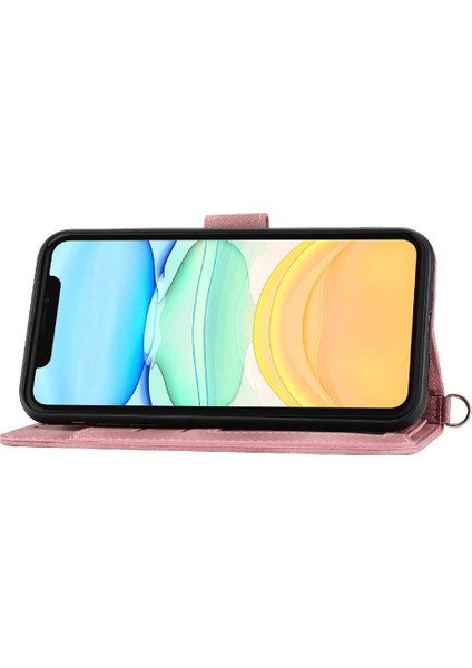 Iphone 12 Mini Çoklu Kredi Kartı Yuvaları Için Flip Case Bileklik Kabartmalı (Yurt Dışından)