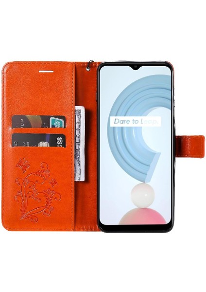 Kart Yuvası Standı ile Realme C21Y Flip Kickstand Pu Deri Için Flip Case (Yurt Dışından)