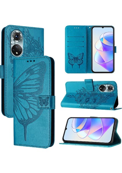Huawei Nova 9 Premium Deri Kabartma Kelebek Manyetik Flip Case (Yurt Dışından)