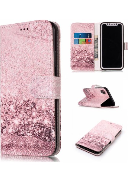 Iphone Xs Max Manyetik Mermer Desen Kart Yuvaları Tutucu Pu Için Flip Case (Yurt Dışından)