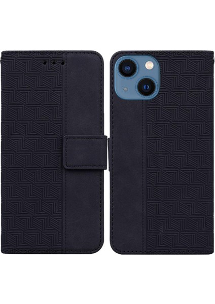 IPhone 14 Için Kılıf Premium Pu Deri Flip Folio Geometrik Kabartmalı Cüzdan (Yurt Dışından)