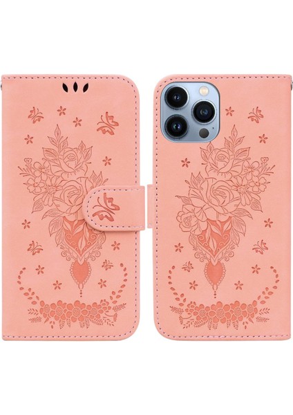 IPhone 15 Pro Cüzdan Kılıf Kart Yuvaları Kabartma Gül Çiçekler Flip Pu (Yurt Dışından)