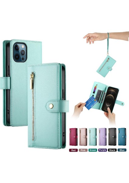 IPhone 12 Için Flip Case Pro Max Çok Fonksiyonlu Kart Yuvaları Kickstand Bilek (Yurt Dışından)
