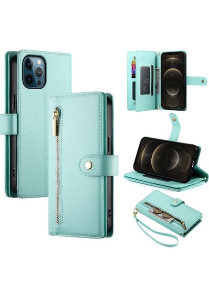 IPhone 12 Için Flip Case Pro Max Çok Fonksiyonlu Kart Yuvaları Kickstand Bilek (Yurt Dışından)