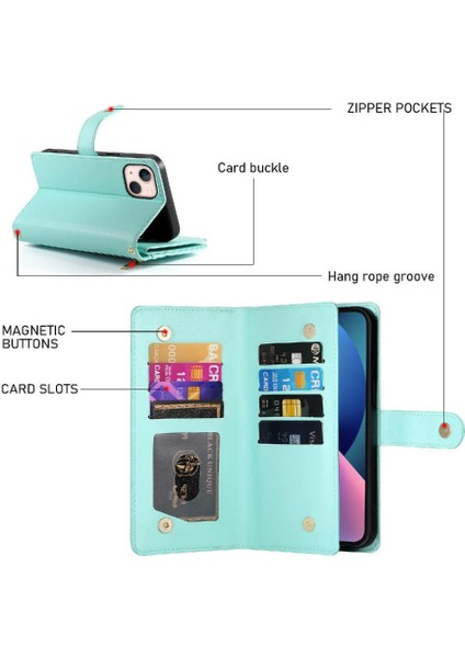 Gx Shop IPhone 13 Mini Çok Fonksiyonlu Kart Yuvaları Bilek Kayışı Cüzdan Için Flip Case (Yurt Dışından)