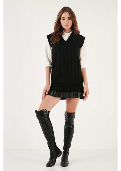 V Yaka Arkası Uzun Triko Süveter Bayan Süveter 4616088Y fırsatları