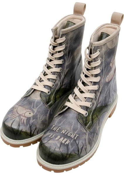 Kadın Vegan Deri Gri Uzun Bot - The Night is Dark Tasarım