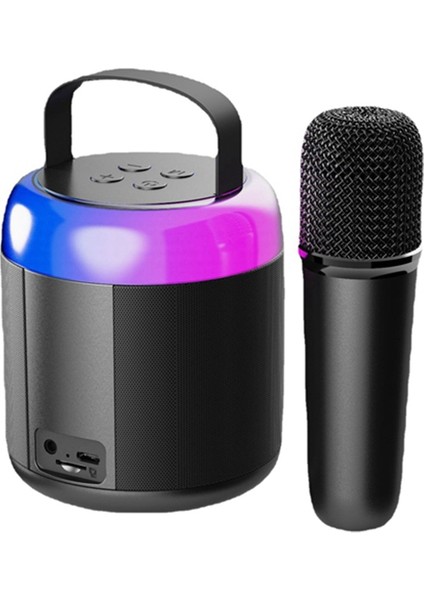 Mikrofon Bluetooth Hoparlör Ulusal Şarkı Söyleyen Ev Ktv Taşınabilir Dış Mekan Ses Sistemi (Siyah) (Yurt Dışından)