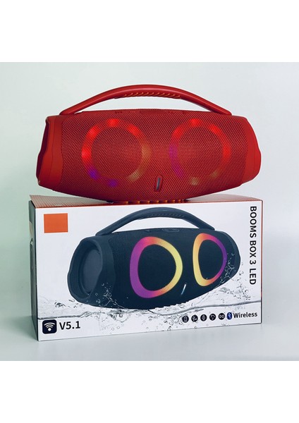 Taşınabilir Bluetooth Hoparlör Subwoofer Ses Kutusu Su Geçirmez Rgb Işık Fonksiyonu ile Ofis Dış Mekan Ev Oyuncu Siyah (Yurt Dışından)