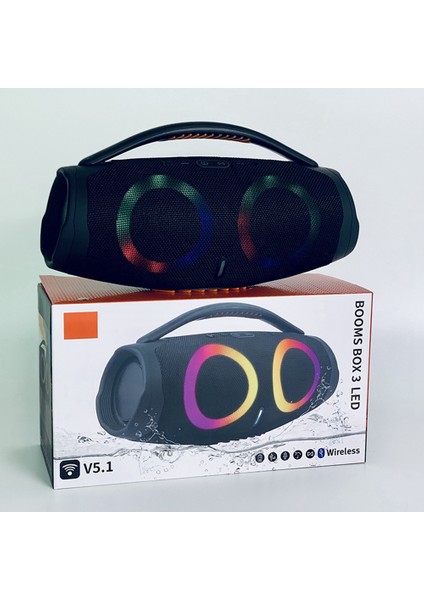Taşınabilir Bluetooth Hoparlör Subwoofer Ses Kutusu Su Geçirmez Rgb Işık Fonksiyonu ile Ofis Dış Mekan Ev Oyuncu Siyah (Yurt Dışından)