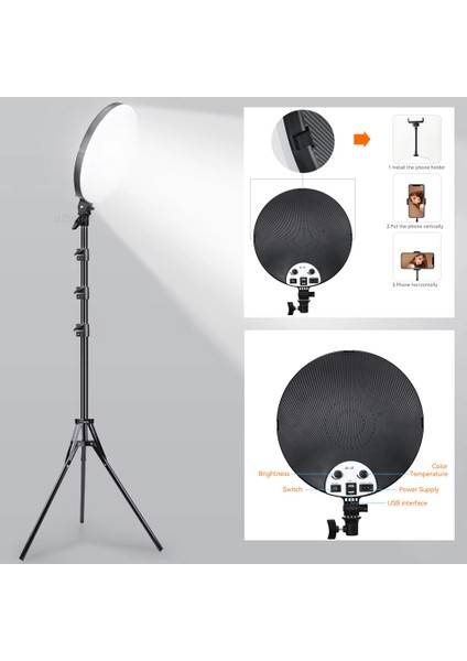 The Wlue 10 Inch Stüdyo Fotoğraf ve Video 120 LED Ring Light Panel Kuaför Makyaj Işığı 2.1m Tripod