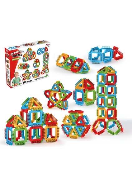 Eğitici Oyuncak Geometrik Puzzle Bloklar 64 Parça - Eğlenceli Yapı Ve Tasarım Zeka Yapboz