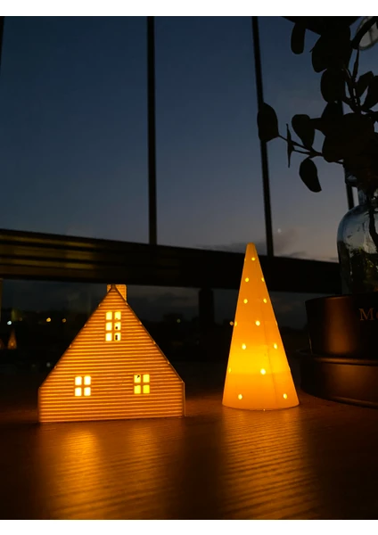 Root Made Kış Evi Tealight Mumluk Cam Ağacı Mumluk Yılbaşı Süsü Yeni Yıl Ev Mumluk 2'li Set Noel Hediyesi