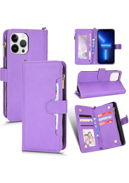 IPhone 11 Için Kılıf Pro Manyetik Pu Deri Flip Kart Tutucu Fermuar Cüzdan (Yurt Dışından)