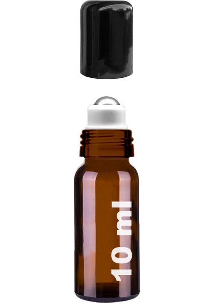 10 Ml Çelik Roll On Şişesi 10 Cc Sızdırmaz Siyah Kapaklı Amber Cam Şişe 1 Adet
