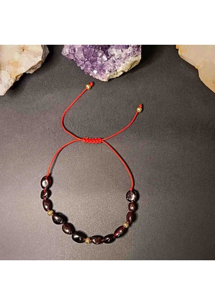 Lal Amorf Kesim Makrome Örgü Doğal Taş Bileklik