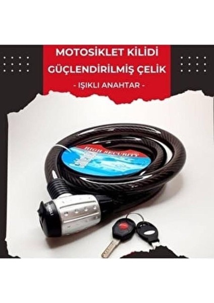 Motosiklet Kilidi Çelik Güçlendirilmiş Halat Zincir Kilit 25X200 (Işıklı Kilit) 2 Metre