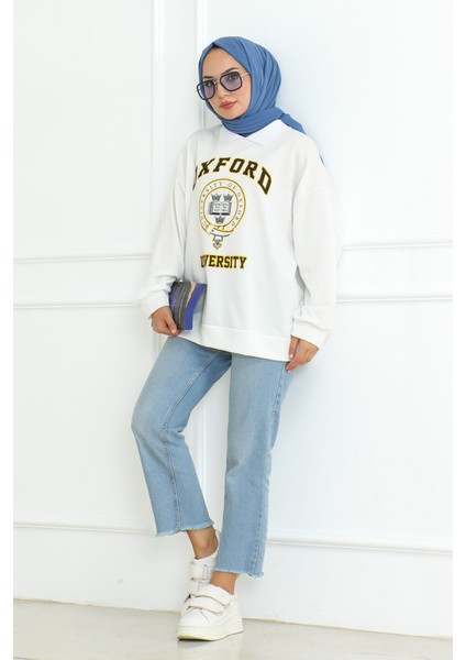 Oxford Baskılı Gömlek Yaka Tunik 1100 - Beyaz