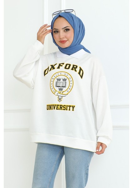 Oxford Baskılı Gömlek Yaka Tunik 1100 - Beyaz