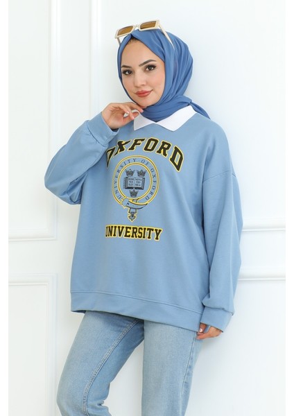 Oxford Baskılı Gömlek Yaka Tunik 1100 - Bebe Mavi