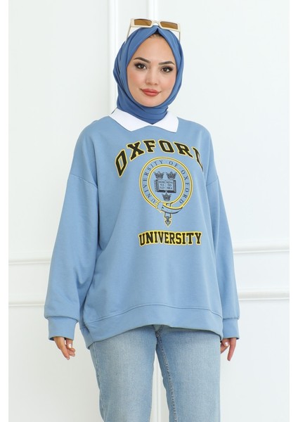 Oxford Baskılı Gömlek Yaka Tunik 1100 - Bebe Mavi