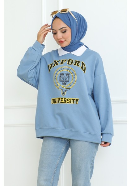 Oxford Baskılı Gömlek Yaka Tunik 1100 - Bebe Mavi