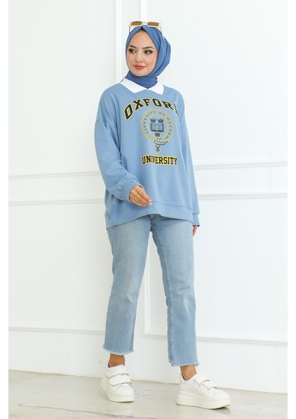 Oxford Baskılı Gömlek Yaka Tunik 1100 - Bebe Mavi