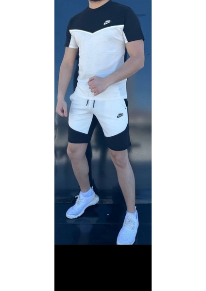 Sportswear Tech Fleece Beyaz-Siyah Şort Takımı