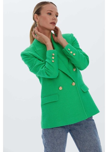 Kruvaze Çok Düğme Tüvit Ceket