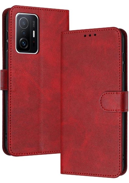 Xiaomi 11T/11T Pro Kickstand Saf Renk Pu Deri ile Flip Case (Yurt Dışından)