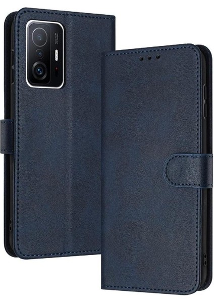 Xiaomi 11T/11T Pro Kickstand Saf Renk Pu Deri ile Flip Case (Yurt Dışından)