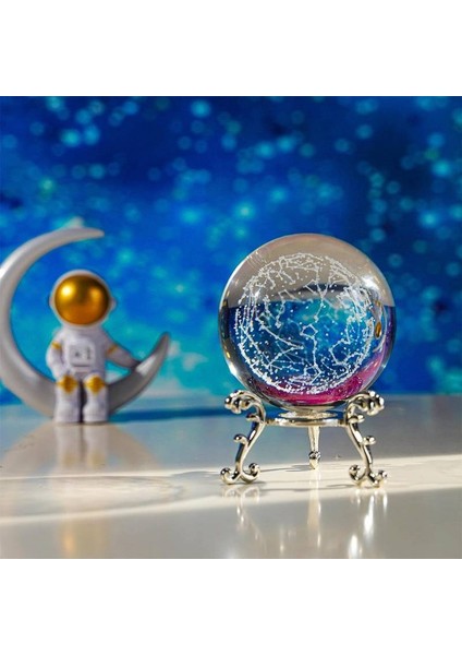 Dekoratif Metal Ayaklı Yıldız Haritası Tasarımlı 3D Cam Küre 6cm