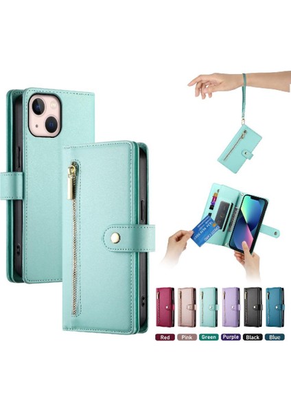 IPhone 13 Mini Çok Fonksiyonlu Kart Yuvaları Bilek Kayışı Cüzdan Için Flip Case (Yurt Dışından)