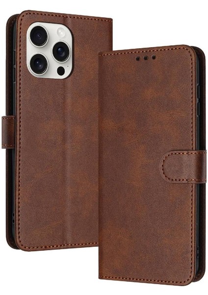 Toka ile Kart Yuvası Pu Deri ile IPhone 16 Pro Max Için Flip Case (Yurt Dışından)