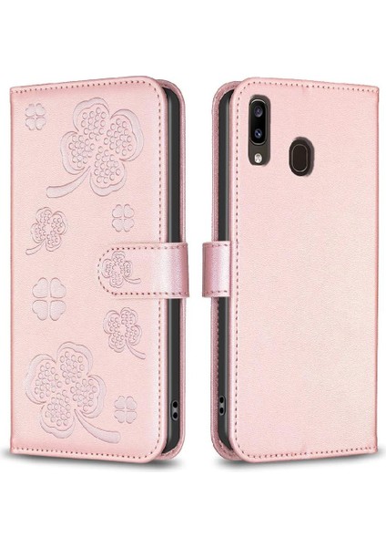 Samsung Galaxy A20 Için Flip CASE/A30 Pu Deri Çok Renkli Yonca Çiçek (Yurt Dışından)