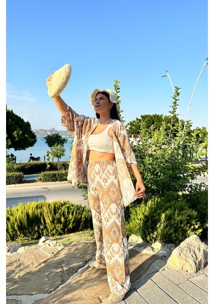 Camel Renk Desenli Ikili Kimono Takım ( Rahat Kalıp ) fiyatları