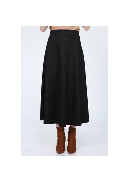 Kadın Siyah Yüksek Bel Süet Düz Mevlana Etek Uzun ve Şık Tasarım indirimleri