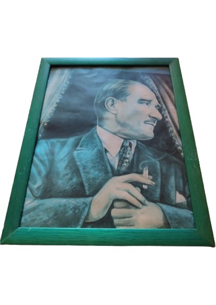 27X33 cm Ebatlarında Mustafa Kemal Atatürk Baskılı Vintage Tablo