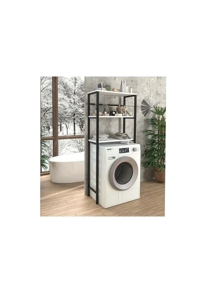 Çamaşır Makinası Üstü Düzenleyici Raf Beyaz 3 Raflı Banyo Düzenleyici