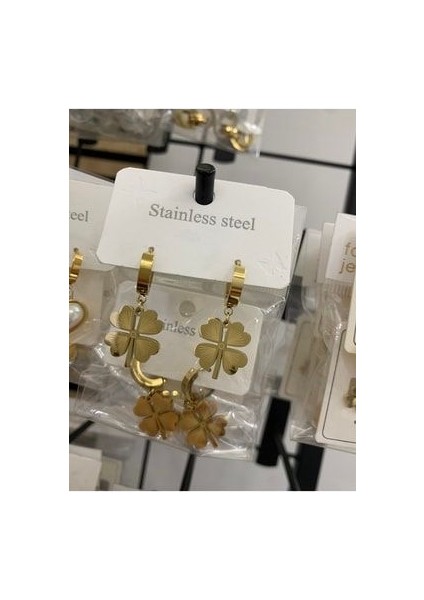 Çelik Dört Yapraklı Yonca Küpe 316L Kalite modelleri