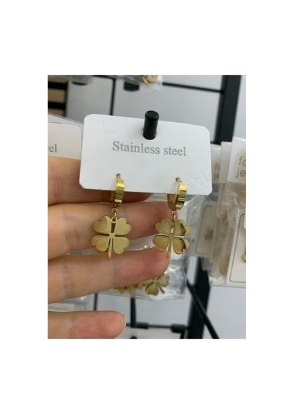 Çelik Dört Yapraklı Yonca Küpe 316L Kalite fırsatları