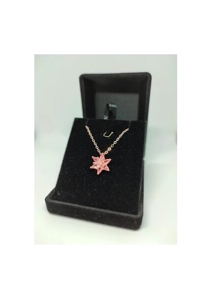 Aurora Jewelry Kadın Rose Gold Zincir Kaplama Zirkon Taşlı Pembe Lotus Çiçeği Kolye