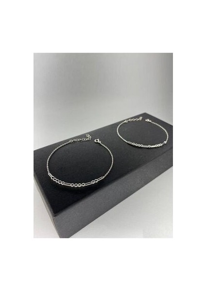 925 Ayar Gümüş Zincir Çift Mors Alfabesi Bileklik (2 Bileklik)