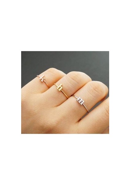 925 Ayar Gümüş Altın Kaplama Harfli Yüzük