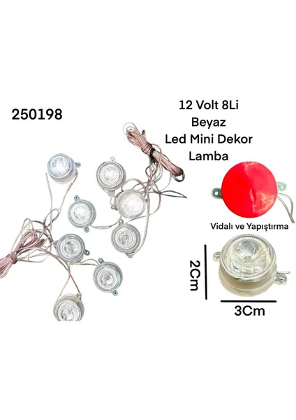 12 Volt 4'lü Set Dekor Lamba Beyaz Ledli Yapıştırma ve Vidalı Iç Dış Uyumlu