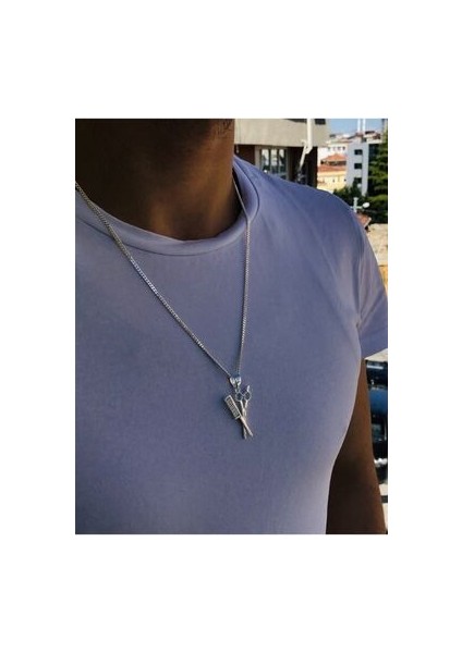 Zincirli Tarak Makas Gümüş Erkek Kuaför Kolye fiyatları