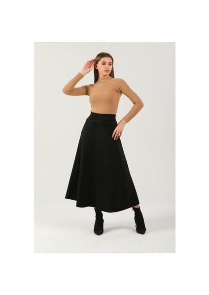 Kadın Siyah Yüksek Bel Süet Mevlana Etek