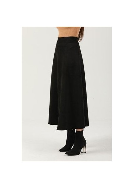 Kadın Siyah Yüksek Bel Süet Mevlana Etek indirimleri