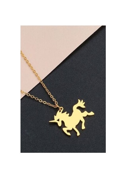 Unicorn Tek Boynuzlu At Model Altın Kaplama Gümüş Minimal Kolye